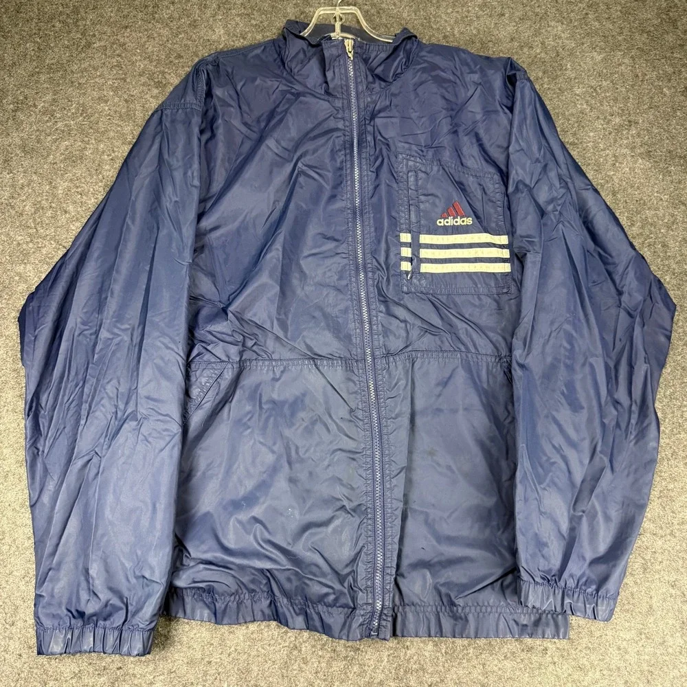 Vintage‎ Adidas Windbreaker Jacket Full Zip Navy Blue 90s Retro Mens